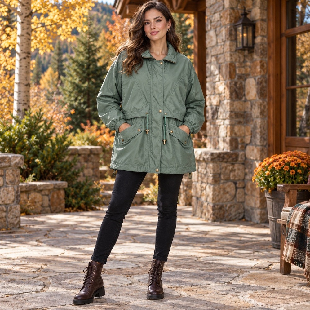 Aeros Anorak Jacket Women L Sage Green Drawstring Utility Gorpcore Outdoors READ